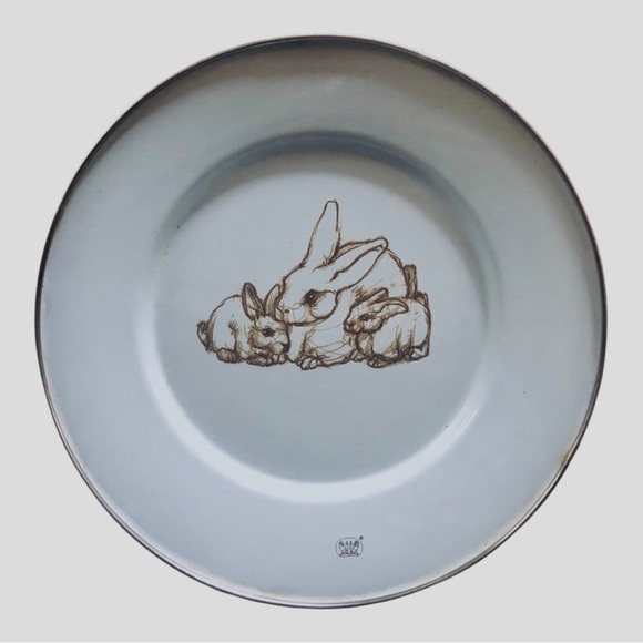 Golden Bunny Enamelware Other - Golden Rabbit Enamelware Light Blue Bunny Rabbit Plate